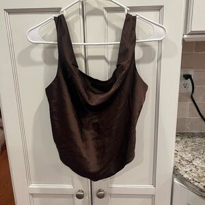 Abercrombie brown Satin cowl neck drapey tank top crop